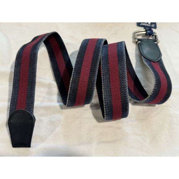 Johnnie-O Canvas Belt Washed Red Navy Striped Size Large 48.5” Length NEW - Picture 2 of 6